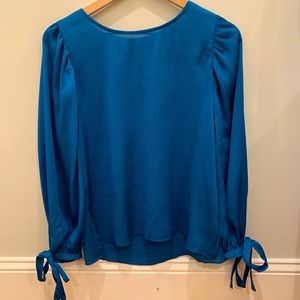 Blue blouse with cute sleeves that tie.